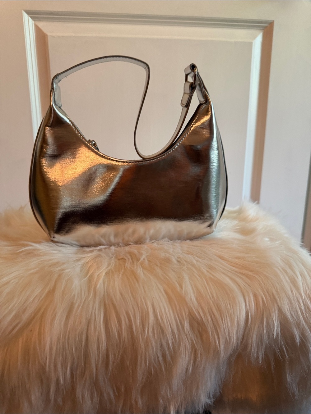 Metallic Silver Shoulder Bag - Women